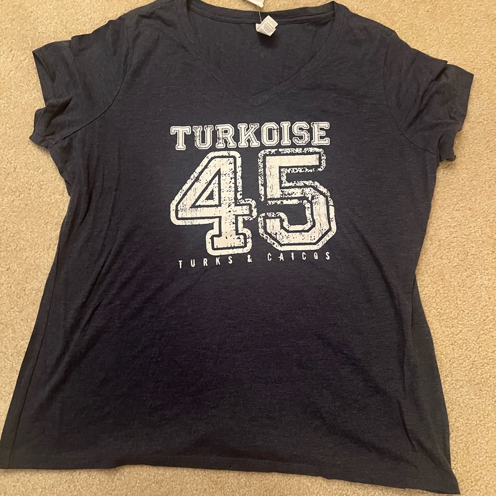 Turkoise Navy Graphic Vneck Tee